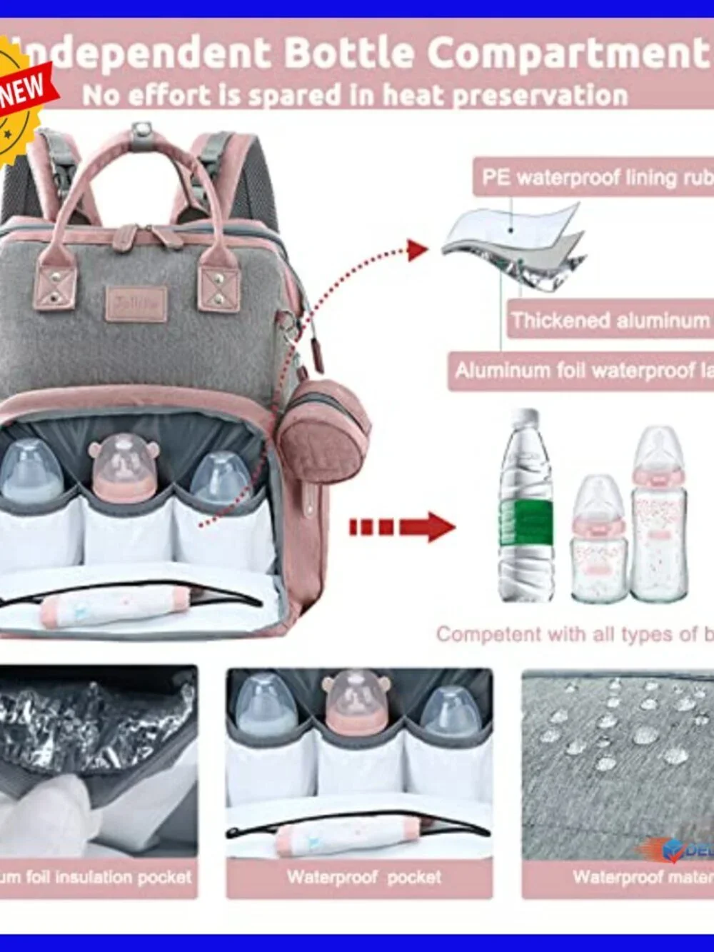 Large Capacity Diaper Backpack with Changing Station USB Port Waterproof